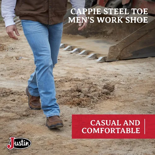 Vista 2 de Justin Cappie - Botas de Trabajo con Punta de Acero para Hombres - Botas Chukka de Cuero de Grano Completo con Puntera Moc con Suela Resistente al