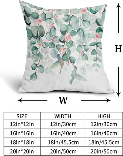 Vista 4 de Giwawa Fundas de almohada de eucalipto de acuarela de pájaros, fundas de almohada de lino de 18 x 18 pulgadas, fundas de almohada de rosas florales