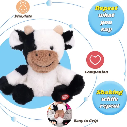 Vista 4 de Hopearl Vaca parlante repite lo que dices sacudiendo la cabeza, juguete animado interactivo eléctrico de peluche para festivales de cumpleaños