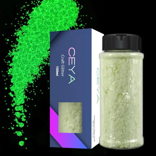 Vista 9 de Ceya Juego de purpurina que brilla en la oscuridad, 18 colores, 6.3 onzas/6.35 oz, mezcla de purpurina gruesa luminosa, copos de polvo fino