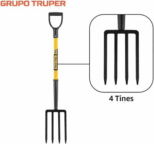 Vista 3 de Horquilla para abono Truper Tru Pro 54", de 3 púas, horquilla de 4 púas (Tru Pro - Spading Fork 4-Tine), 30 - pulgadas