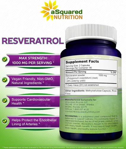 Vista 6 de 100% Resveratrol Natural - 1000mg Por Porción Fuerza Máxima (180 Cápsulas) Suplemento Antioxidante, Píldoras de Trans-Resveratrol para la Salud