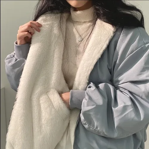 Vista 2 de Y2k - Chaqueta de forro polar, mullida, acolchada y recortada, abrigos de invierno para mujer, moda 2023