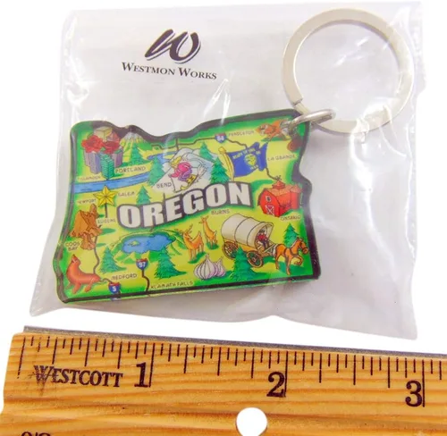 Vista 2 de Westmon Works Oregon - Llavero de acrílico para recuerdo, estilo de estado retro, mapa de 2 pulgadas, Verde