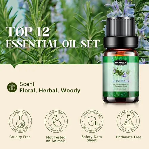 Vista 2 de Juego de aceites esenciales, kit de aceites esenciales de aromaterapia para difusor, humidificador, masaje, cuidado de la piel (12 x 5ml) - árbol