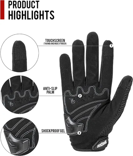 Vista 2 de IRON JIA'S Guantes de motocicleta para hombre y mujer – Guantes de carreras para moto Powersports con pantalla táctil de nudillos duros (negro S)