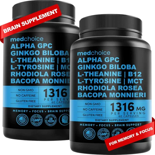 Vista 3 de MEDCHOICE Paquete de suplemento de melatonina para dormir (90 unidades) y cerebro nootrópico (120 unidades) - Dúo de bienestar para dormir, cerebro