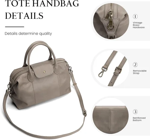 Vista 7 de befen Bolso de mano vintage de cuero genuino para mujer, bolso de mano con asa superior, bolso de cuero grande, bandolera de hombro