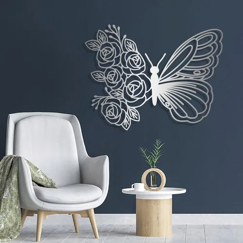 Vista 7 de Arte de pared para decoración de mariposa, decoración de pared de mariposa bohemia para colgar en la pared, decoración de mariposa de metal, Negro