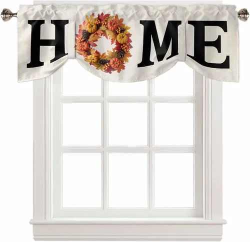 Vista 18 de Cortinas de cocina de Navidad, cenefa semitransparente ajustable con lazo, muñeco de nieve, copo de nieve, bolsillo para barra, tratamiento