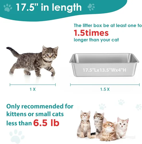 Vista 4 de IKITCHEN Caja de arena de acero inoxidable para gatos, bandeja de arena de metal grande para gatos, caja de arena para gatos nunca absorbe olores