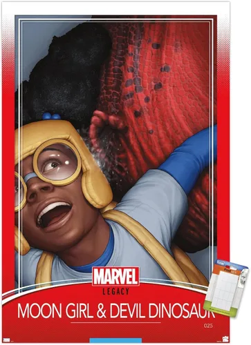 Vista 11 de Trends International Marvel Moon Girl & Devil Dinosaur - Póster de pared legado, 22.4 pulgadas de largo x 14.7 pulgadas, versión enmarcada en madera