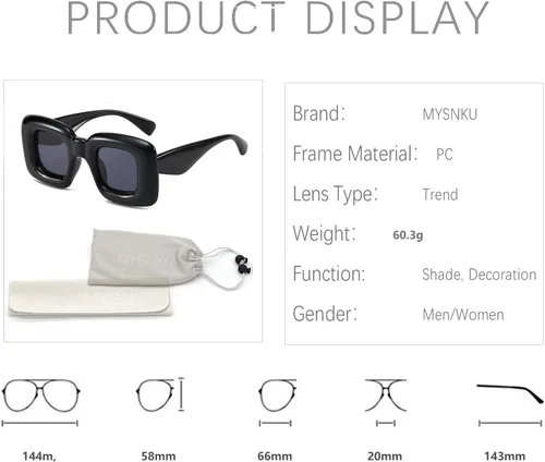 Vista 6 de MYSNKU Street Photography UV400 Gafas de sol con forma cuadrada para mujeres y hombres, gafas de sol con marco grueso para fiestas