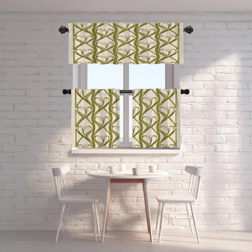 Vista 7 de Shrahala Art Nouveau Floral Pattern Blackout Curtain Tiers, Delicate Vine and Flower Design Kitchen Valance Light Blocking Tier Drapes with Rod