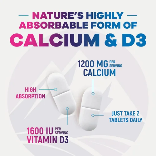 Vista 5 de Calcio 1200 mg por porción con vitamina D3 – Suplemento de salud ósea, vitamina D y suplementos de calcio para mujeres y hombres – hueso, dientes