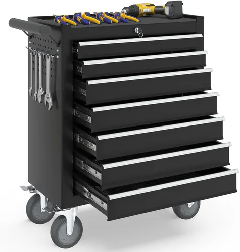 Vista 14 de Caja de herramientas con ruedas de 5 cajones, caja de herramientas rodante con ruedas, caja de herramientas con sistema de bloqueo con llave