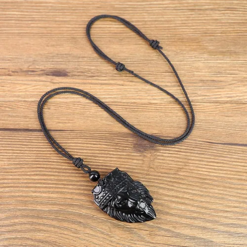 Vista 5 de COAI Collar con colgante de piedra de obsidiana Rey León coronado