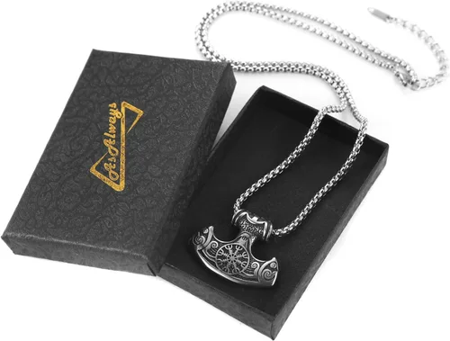 Vista 5 de AsAlways Collar vikingo de mitología nórdica Mjolnir Thors con colgante de talismán de acero inoxidable