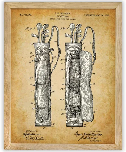 Vista 10 de Caddy Bag Patent Print - Man Cave and Country Club Wall Art, Antique Sports Room Wall Art, Gift for Men and Women Golfers, Choose Unframed Classic