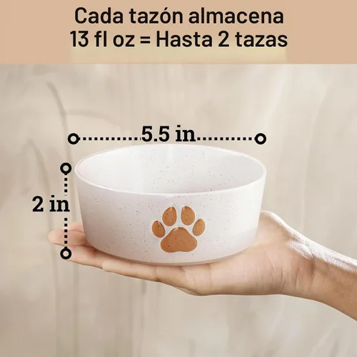 Vista 2 de Juego de 2 cuencos de cerámica para perros con base antideslizante, 5.5 Marrón