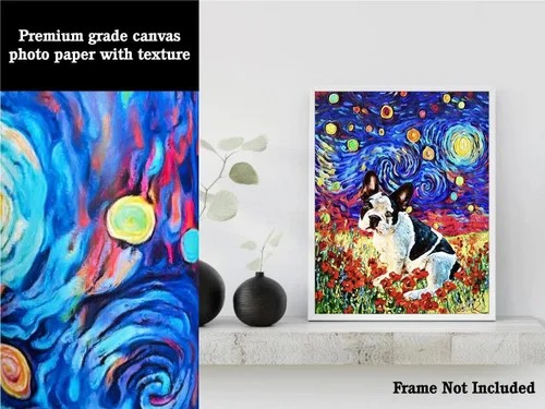 Vista 3 de Bestbuddy Pet 8X10 sin marco noche estrellada bulldog francés blanco negro animales amante familia paz amor pintura al óleo impresión arte impresión