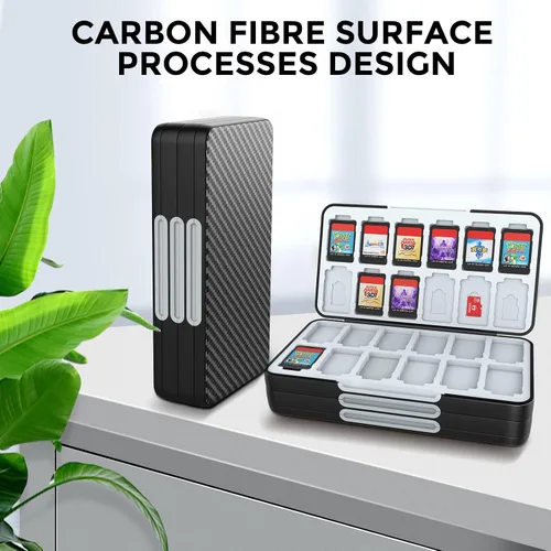 Vista 6 de HEIYING Game Card Case for Nintendo Switch&Switch OLED,Carbon Fibre Surface Processes Design Switch Lite Game Card Storage Case with 72 Game Card