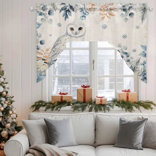 Vista 4 de Cortinas de cocina con cenefa de eucalipto de Navidad, con bolsillo para barra, cortinas para dormitorio, sala de estar, baño, cafetería, ventanas