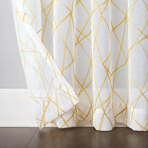 Vista 4 de No. 918 Petra Geometric Embroidery Semi-Sheer Rod Pocket Curtain Panel, Gray, 50" W x 96" L (1 Panel)