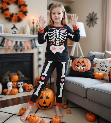 Vista 46 de HONGTEYA Ropa de Halloween para niños y niñas, ropa de esqueleto de algodón para niños pequeños, talla 3-7T