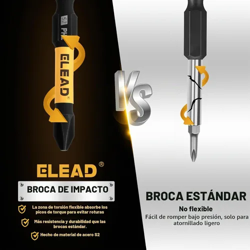 Vista 3 de 6 piezas de broca Phillips #2 de impacto, broca de cabeza Phillips magnética de 2 pulgadas para taladro y destornillador con soporte magnético