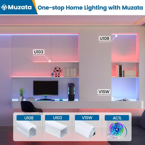 Vista 6 de Muzata Paquete de 10 unidades de 6.6 pies/6.6 ft con sistema de canal LED negro en forma de U con cubierta de difusor blanco lechoso esmerilado
