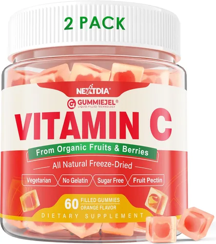 Vista 10 de Gomitas orgánicas de vitamina C de 120 mg para adultos, sin azúcar, defensa inmunológica diaria, antioxidante crudo, suplemento de vitamina C