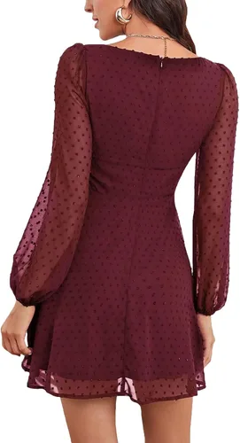 Vista 2 de LYANER - Mini vestido de lunares para mujer con cuello cuadrado y manga larga