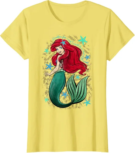 Vista 39 de Disney The Little Mermaid - Camiseta con notas musicales de Ariel, talla S Blanco