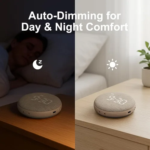 Vista 7 de REACHER Reloj despertador vibratorio de viaje para adultos con sueño pesado, reloj despertador digital doble, compacto debajo de la almohada