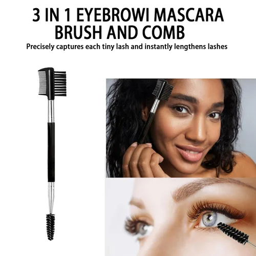 Vista 4 de Cepillo de pestañas de cejas 2PCS Peine de pestañas de cabeza 3 Cepillo de doble cabeza Cepillo de maquillaje Herramienta de aseo cosmético (negro)