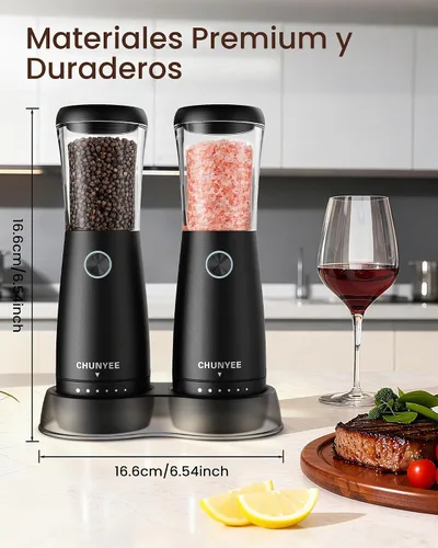 Vista 7 de Juego de molinillo eléctrico de sal y pimienta, juego de molinillo automático de sal y pimienta recargable de acero inoxidable con base de Negro