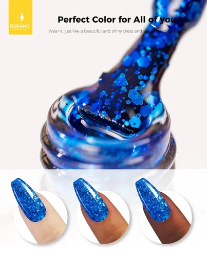 Vista 3 de BURANO Esmalte de uñas con purpurina, efecto holográfico brillante LED UV, gel de secado, sin astillas, esmalte brillante para hacer tus propias