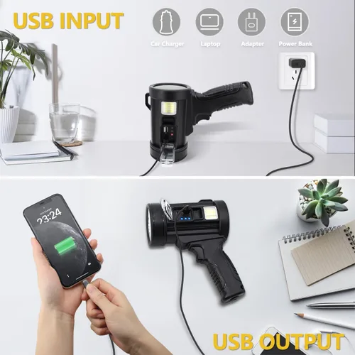 Vista 4 de Foco de 100000 Lúmenes, 6 Modos Linterna LED Recargable Como Se Ve en TV con Trípode, Filtros de Color, Luces Solares Super Brillantes