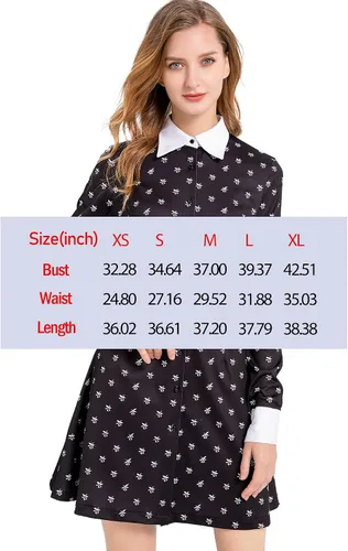 Vista 6 de Vestido de manga larga con cuello Peter Pan para mujer, lindo ajuste y acampanado