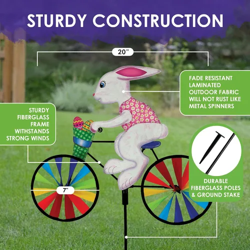Vista 3 de Molinillo de bicicleta de conejo de Pascua de 20 pulgadas, diseño de conejo primaveral, decoración exterior resistente a la intemperie, duradero