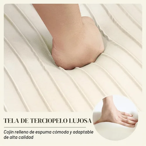 Vista 7 de Boucle - Silla de tocador de maquillaje de terciopelo, moderna silla de escritorio para niñas, sin ruedas, con patas de metal dorado, sillón Beige