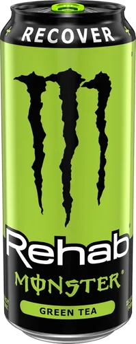 Vista 3 de Monster Energy Rehab Té Verde + Energía, Té Helado Energético, Bebida Energética 15.5 onzas (Paquete de 15) Té helado energético, paquete de 15