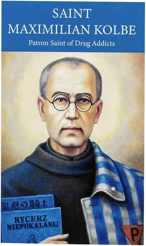 Vista 4 de VILLAGE GIFT IMPORTERS Medalla de San Maximiliano Kolbe y tarjeta santa de 1 pulgada Santo patrón de los drogadictos Hecho en Italia Joyería