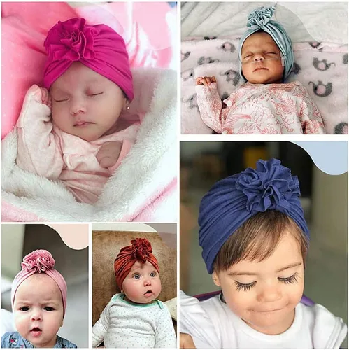 Vista 6 de Newborn Babies Headwrap Hat Infant Toddler Cotton Soft Cute Nursery Beanie Headbands Top Bowknot Cap 5 piezas flor/3-3 años