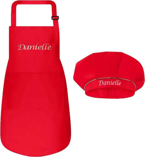 Vista 11 de Juego de delantal personalizado y sombrero de chef, bonito disfraz de chef para niños, delantales con bolsillos para cocinar, pintar, fiestas