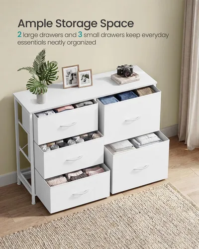 Vista 4 de SONGMICS Cómoda para dormitorio, cómoda ancha para armario con 5 cajones de Blanco nube