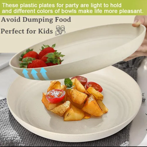 Vista 4 de K Y KANGYUN - Platos de cena irrompibles de 10 pulgadas de paja de trigo, juego de 4 - aptos para lavavajillas, sin BPA, ligeros Luz fresca