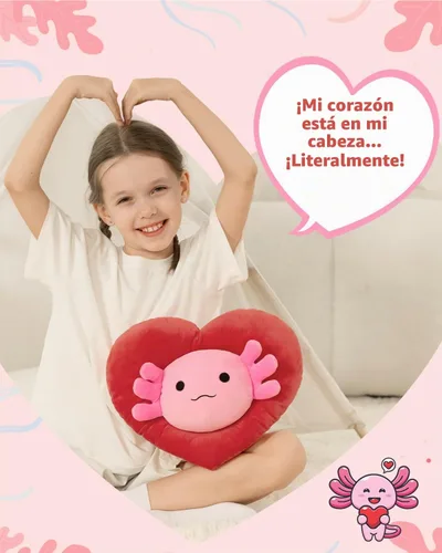 Vista 2 de MaoGoLan Peluche de ajolote de San Valentín con capucha en forma de corazón, almohada de peluche de salamandra blanda y suave, regalo de peluche