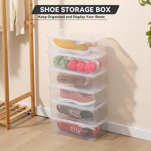Vista 5 de novelinks Contenedores de almacenamiento de plástico transparente de 6 cuartos con tapas transparentes, caja apilable, contenedor organizador
